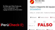 Es falso que Gino Costa sea “nuevo integrante” del equipo técnico de Perú Libre