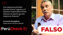 Es falso que exministro Zamora “impedía que empresas privadas donaran oxígeno”, como dijo Fernando Rospigliosi