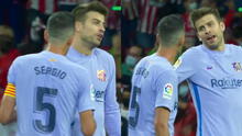 ¿Amigos y rivales? Piqué y Busquets discuten tras gol de Lemar para el Atlético de Madrid