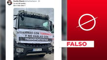 No, esta foto de camión con un cartel no se refiere al Gobierno de Pedro Castillo