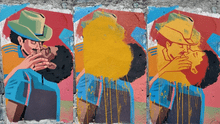 Arruinan un mural de 2 hombres besándose, pero el artista llega y lo restaura creativamente
