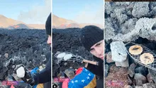 Turista cocina arepas rellenas sobre lava de un volcán en Islandia