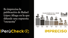 Es imprecisa la publicación de Rafael López Aliaga en la que difunde una supuesta “encuesta”