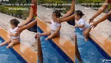 Bebé deja en shock a sus familiares al tirarse a la piscina que superaba su altura