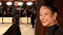 Rihanna lució su embarazo en la alfombra champagne de los Premios Oscar 2023