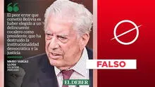 Mario Vargas Llosa: es falsa la gráfica que atribuye al escritor una cita sobre Bolivia