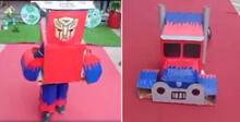 “Fiebre de 'Transformers'”: niño se disfraza de Optimus Prime usando cartones y material reciclable