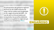 El Gobierno Regional de Puno no ejecutó solo el 4% de su presupuesto total hasta el 4 de julio de 2023