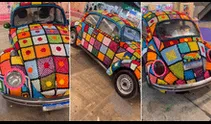 Mujer sorprende en redes al tejer a crochet un colorido forro para su Volkswagen: “Es una obra de arte”
