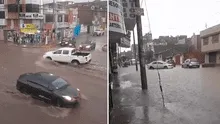 Torrenciales lluvias con granizo inundan calles de localidades de Huancayo