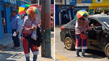 ¡Amor de padre! Hombre sale a trabajar de payasito y cargando a su hijo en su espalda en Moquegua