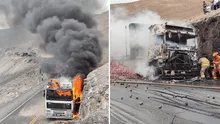 Arequipa: choque entre tráileres termina en incendio en carretera de Camaná