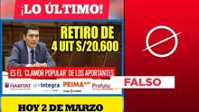 Gobierno peruano no ha aprobado retiro de 4 UIT de las AFP a inicios de marzo de 2024