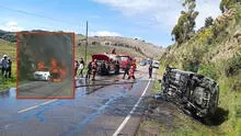 Chofer termina envuelto en llamas al incendiarse su taxi en la carretera Puno-Juliaca