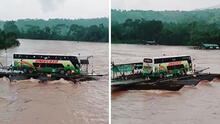 Captan bus atravesando río de la selva peruana sobre 4 lanchas y usuarios dicen: “No subiría”
