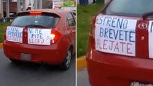 Peruano obtuvo BREVETE y colocó carteles en su primer día al volante: “No me pite, lloro”