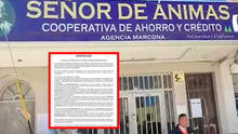 Cooperativa Señor de Ánimas niega estar en quiebra pese a ser intervenida por la SBS