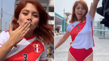 Marina Gold celebra su reciente éxito con la camiseta de la selección peruana en las calles