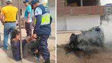 Vecinos de Ate intentan incinerar a presunto extorsionador y prenden fuego a su mototaxi usada en robos