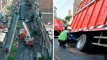 El Agustino: camión queda atrapado en forado causado por aniego en la av. Riva Agüero