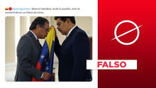 Esta imagen de Gustavo Petro besando la bandera de Venezuela frente a Nicolás Maduro es un montaje