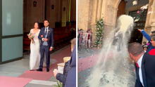 Asistentes a una boda sorprenden a pareja de recién casados y le arrojan arroz, pero con palas: “Ya no los invitan para el bautizo”