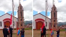 Izamiento de bandera del Perú en un tronco de árbol como mástil desata críticas durante aniversario de centro poblado en Andahuaylas