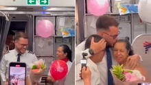 Pareja es sorprendida por su hijo durante vuelo de avión: él era el piloto y les dedicó tiernas palabras de agradecimiento