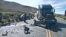 Fuerte choque entre miniván y cisterna deja 8 heridos de gravedad en vía Arequipa-Puno