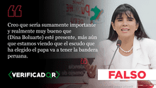 Es falso que el escudo elegido por el papa León XIV tenga la bandera de Perú, como dijo la ministra Desilú León