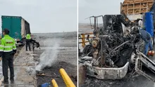 Dos choferes sobreviven de milagro luego de que dos tráileres se incendiaran en la Panamericana Norte