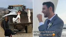 Novia peruana llegó en retroexcavadora a su matrimonio y sorprendió a su novio: “Todo terreno”