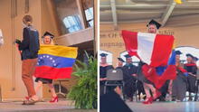 Venezolana se gradúa en EE. UU. y sorprende al alzar la bandera peruana como símbolo de gratitud