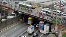 Vía de Evitamiento es bloqueada hacia el sur: camión de carga queda atrapado en puente Ricardo Palma Vía de Evitamiento es bloqueada hacia el sur: camión de carga queda atrapado en puente Ricardo Palma