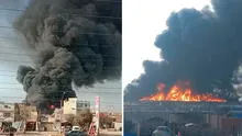 Feroz incendio consume fábrica de plásticos en Óvalo Zapallal, en Puente Piedra: 20 unidades de bomberos en la emergencia