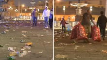Serenata a Lima termina con calles llenas de basura: trabajadores municipales amanecen limpiando la Plaza Mayor