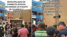 Policía evita que un fiscalizador decomise el puesto de un ambulante de churros en Chimbote