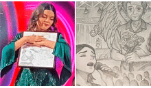 Regalan a Briela Cirilo de Corazón Serrano un dibujo de su difunto abuelito y redes se conmueven: "Su ángel guardián"