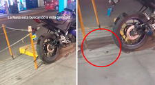 Hombre engancha su moto a pequeño poste para que no se la roben, pero no nota que este es movible