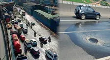 Gran congestión vehicular a la altura del puente Caquetá por ruptura de tapa de buzón: Sedapal atiende emergencia