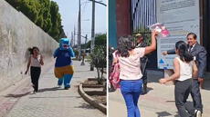 Acompañada de un 'dinosaurio' y entre aplausos: así llegó corriendo una postulante al examen de la UNT