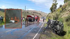 Chofer termina envuelto en llamas al incendiarse su taxi en carretera Puno-Juliaca
