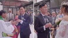 Novio coreano comete blooper durante boda con peruana, y dicen: “Se quería casar con el cura”