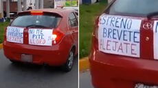 Peruano obtuvo BREVETE y colocó carteles en su primer día al volante: “No me pite, lloro”