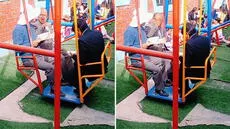 Profesores peruanos son sorprendidos en columpio para niños y dicen: “Falta parque para adultos”