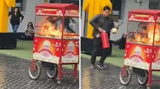 Carrito de popcorn se incendió en universidad y joven se llevó el protagonismo: “No solo graba”