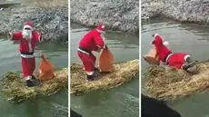 ‘Papá Noel’ cruzó el lago Titicaca, pero sucede lo peor: “Sintió el verdadero Polo Norte”