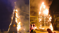 Arequipa: árbol de navidad se incendia en plaza de armas por uso de pirotécnicos durante Noche Buena