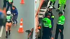 Policía abraza a madre que lloraba al ver que su hijo falleció arrollado por un tráiler