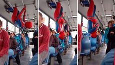 Hombre Araña sorprende a pasajeros tras colgarse de bus y bailar de cabeza: "Spider-Man lejos del paradero"